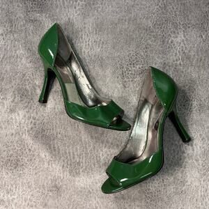Guess Glossy Green Peep Toe Heels